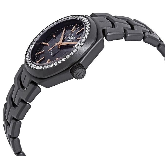 The 32mm replica watch has black mother-of-pearl dial.
