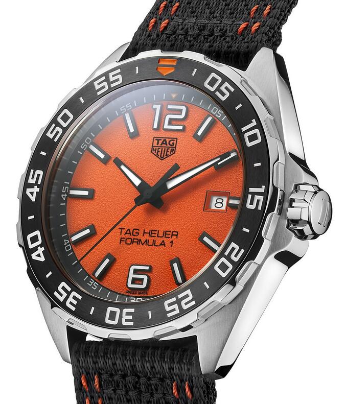 Swiss replica watches offer the fashion with the coordination of black, white and orange colors.